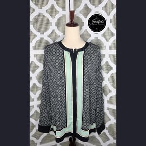 Dana Buchman Multicolored Silk Like Roll Tab Sleeve Tunic/Blouse Size 8